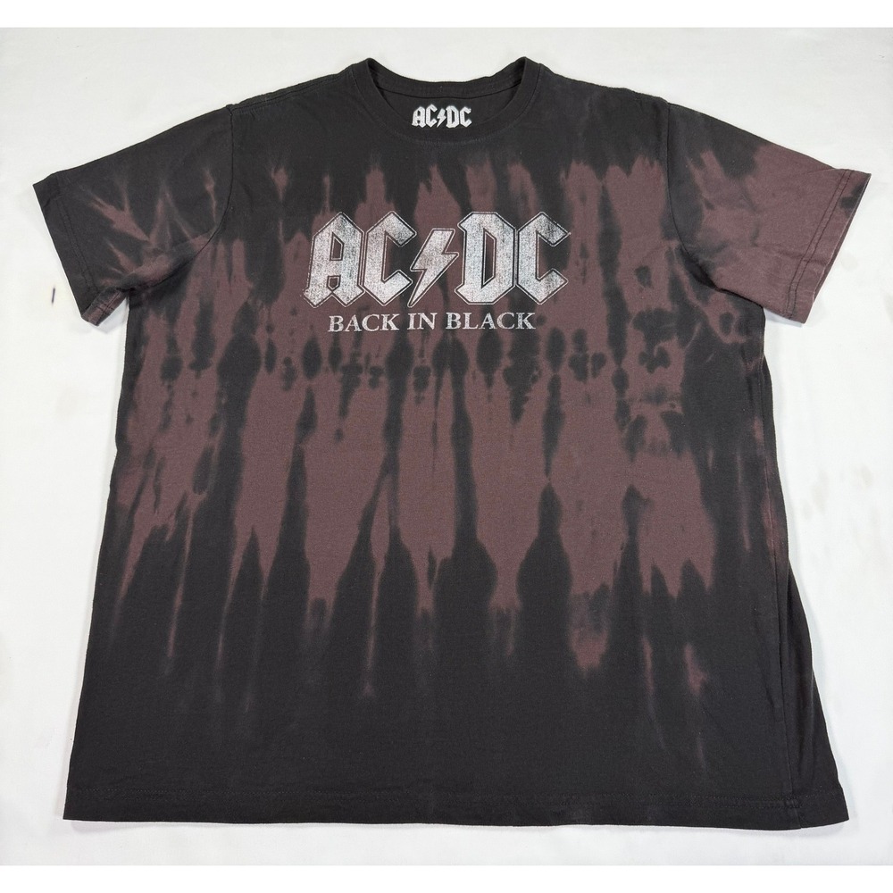 AC/DC Back In Black Band T Shirt XL Black Bleach Dye Rock Graphic Tee 2022